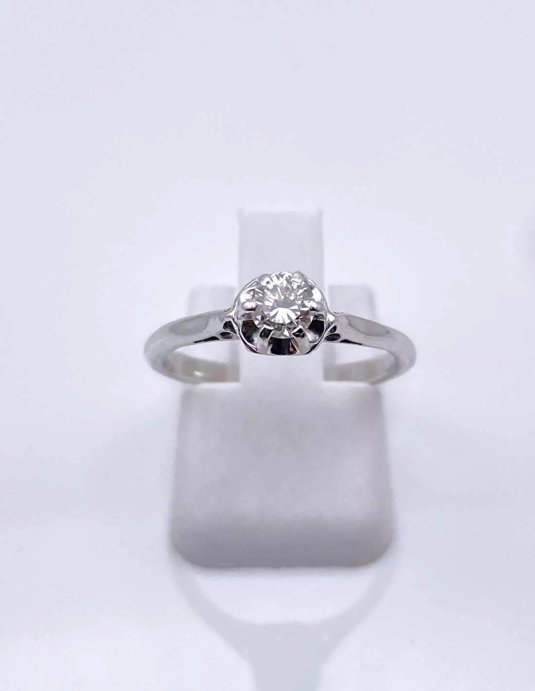 Bague Plaqué Or Solitaire Cristal Diamant Vintage Taille 55 - État Impeccable, Référence 1743
