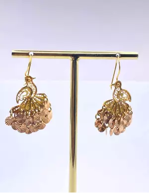 Boucles d' Oreilles Oiseaux à Pendeloques Or Jaune et Rose 2