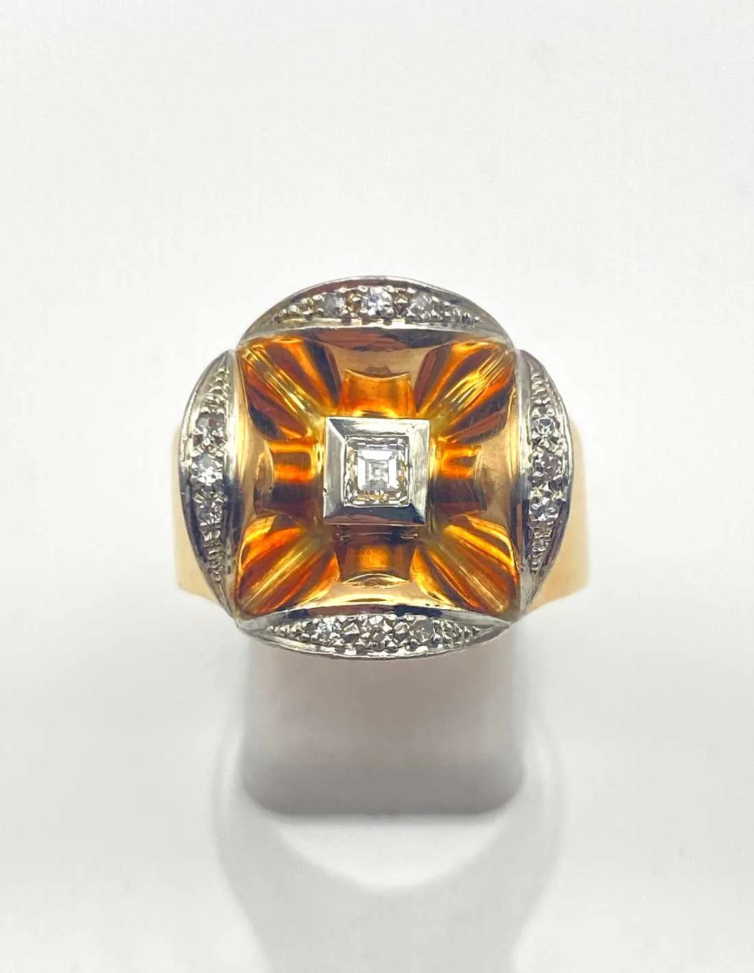 Bague Chevalière Vintage Or, Platine & Diamants