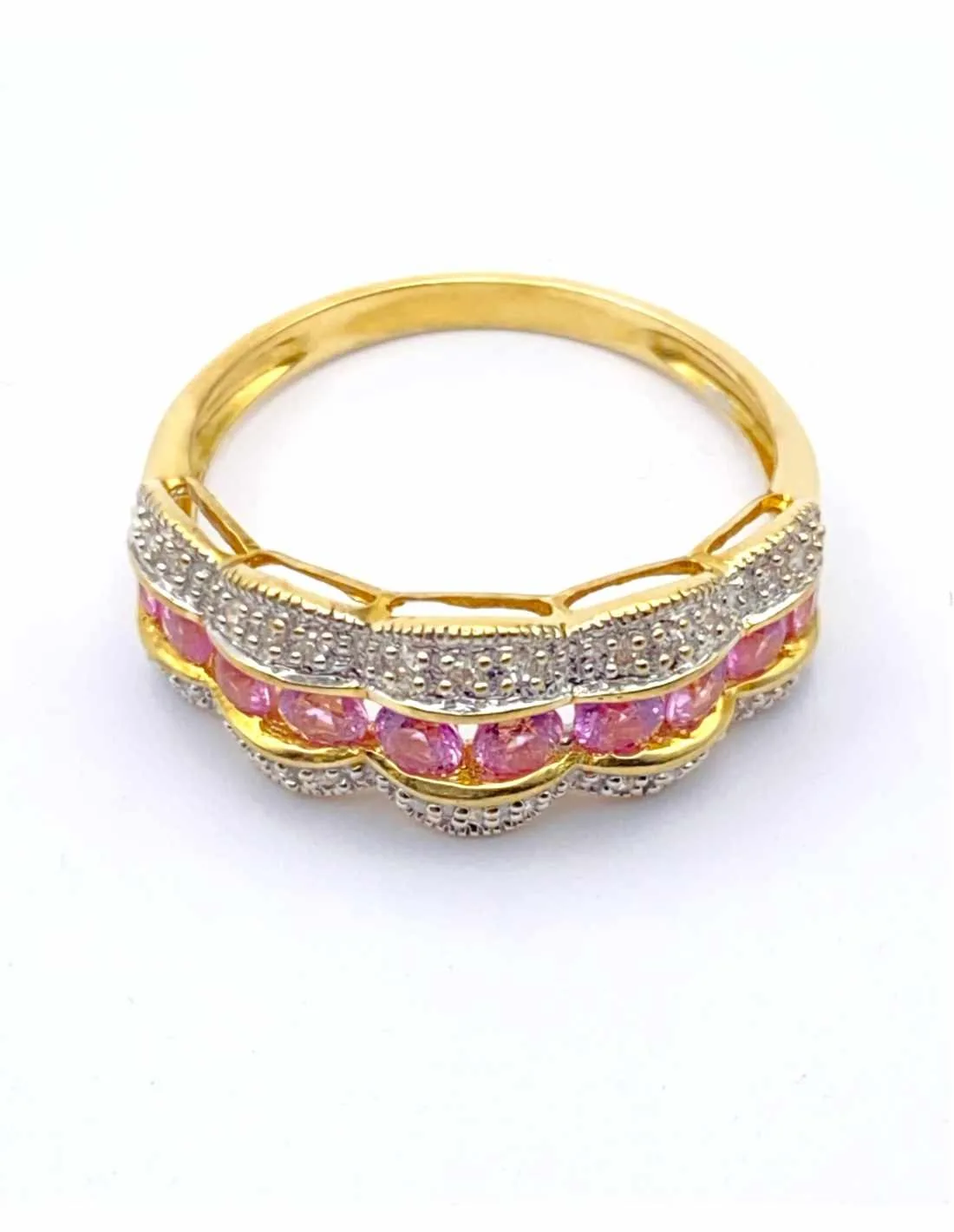 Bague Or 18k, Saphirs Roses & Diamants