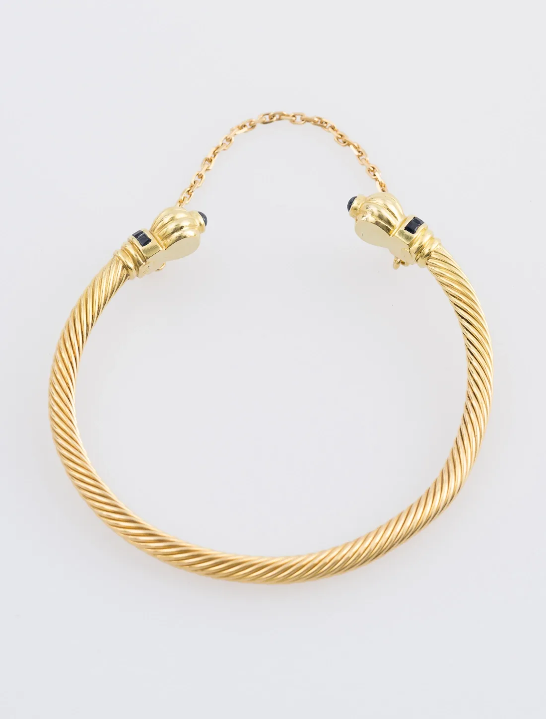 Bracelet Jonc Torsadé Or Jaune et Saphirs