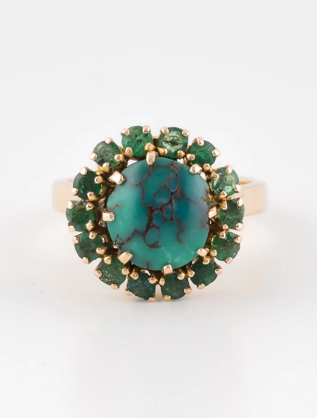Bague Turquoise & Emeraudes Or Jaune