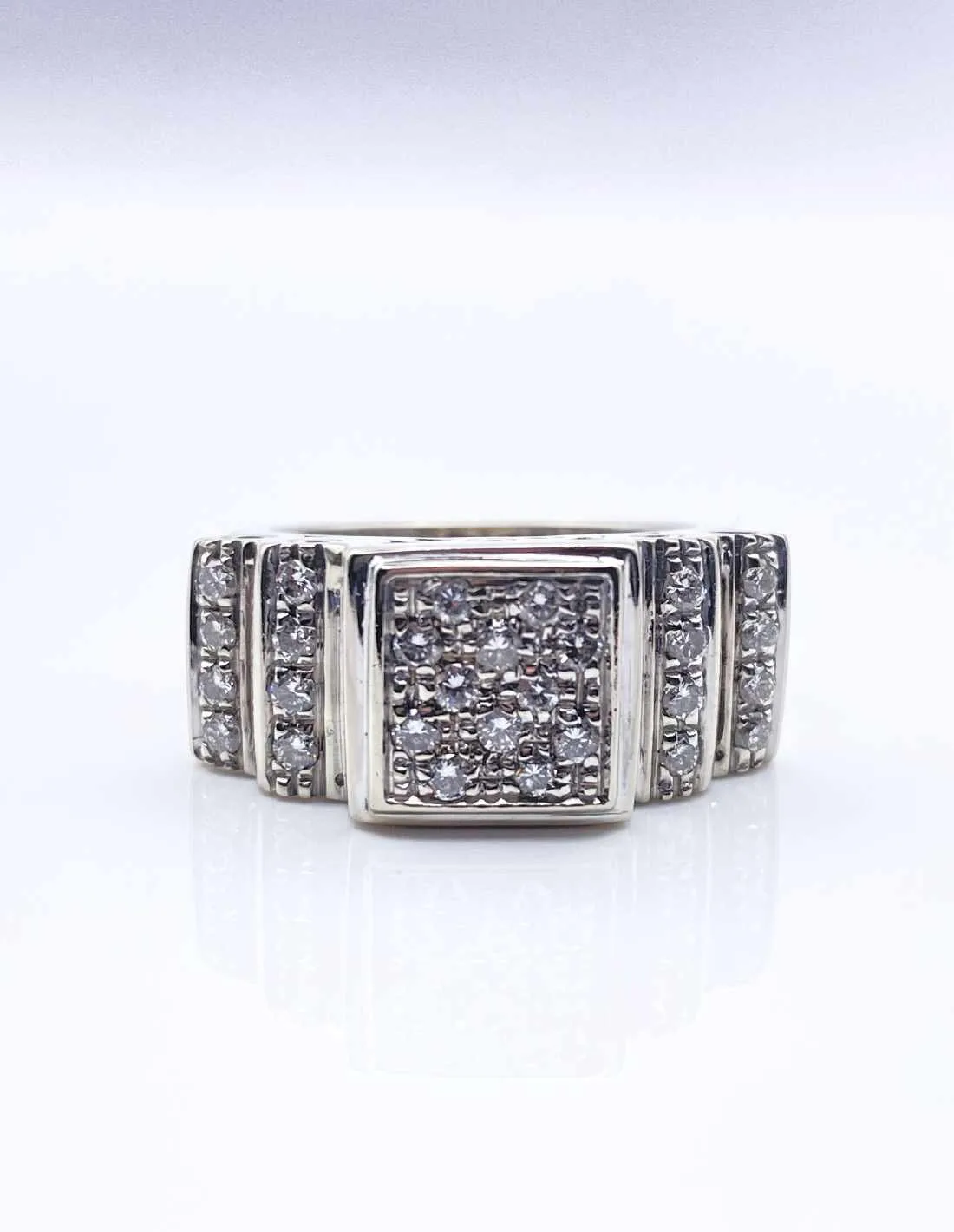 Bague Tank Or Blanc 18k Pavée Diamants