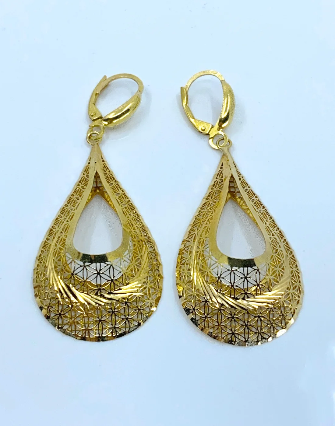 Boucles d'Oreilles Or Jaune Gouttes Filigranées