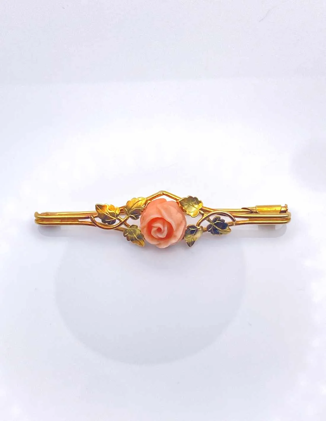 Broche Art Nouveau Or Jaune & Corail