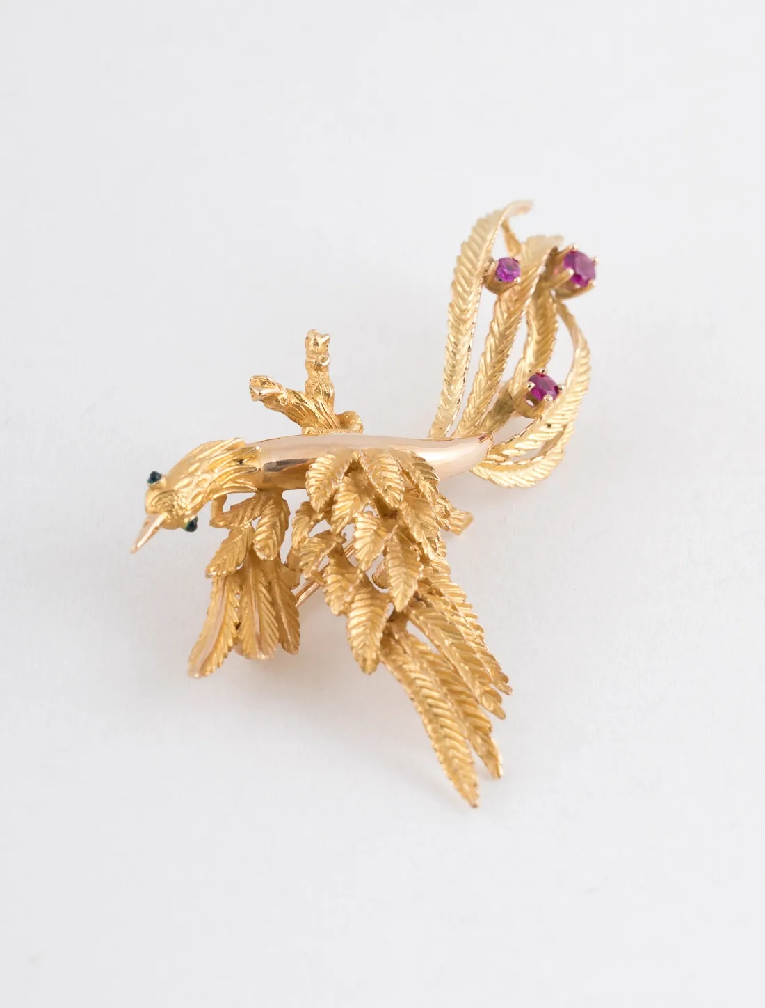 Broche Oiseau Fantastique Or Jaune & Rubis