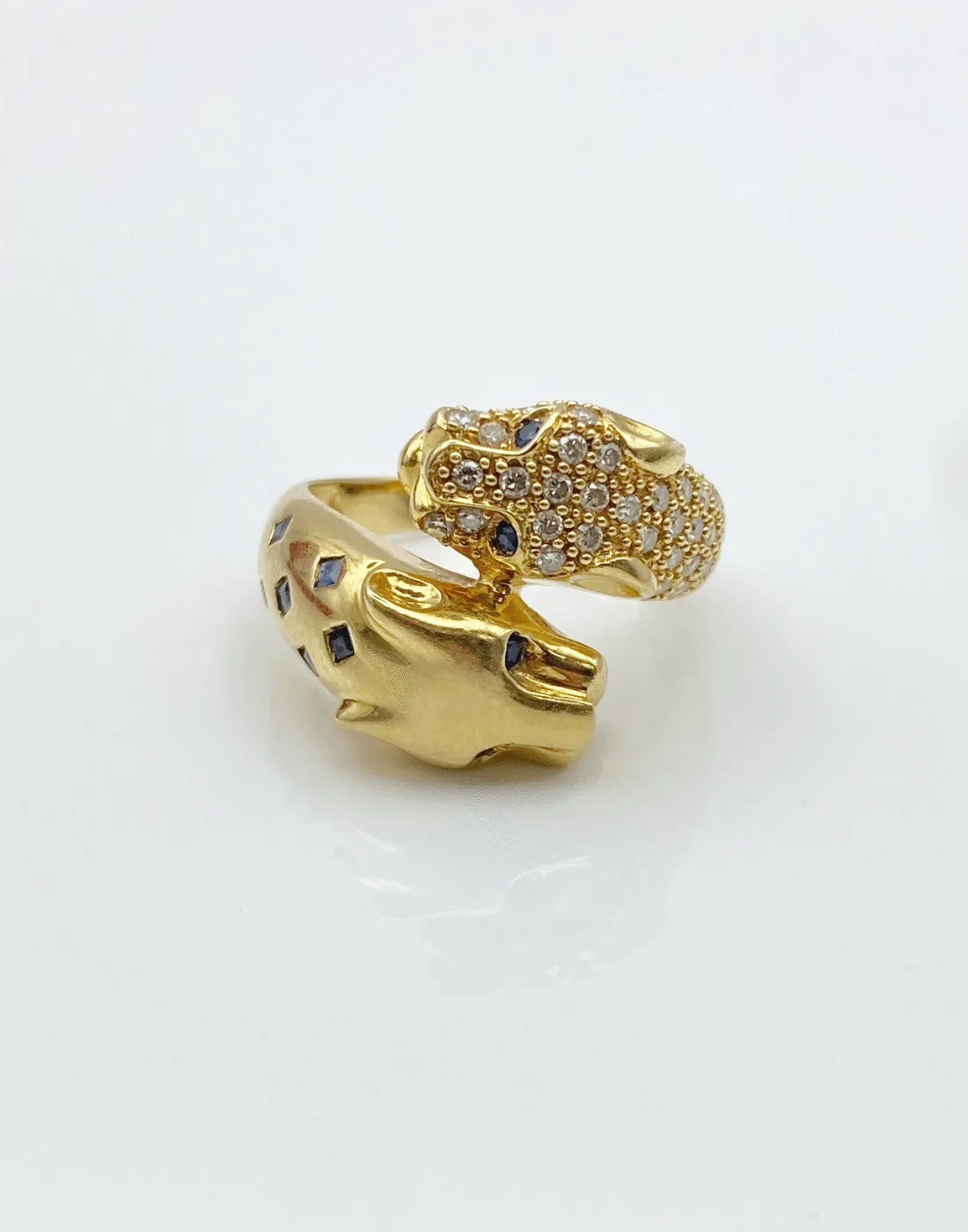 Bague Panthères Or Jaune, Diamants & Saphirs
