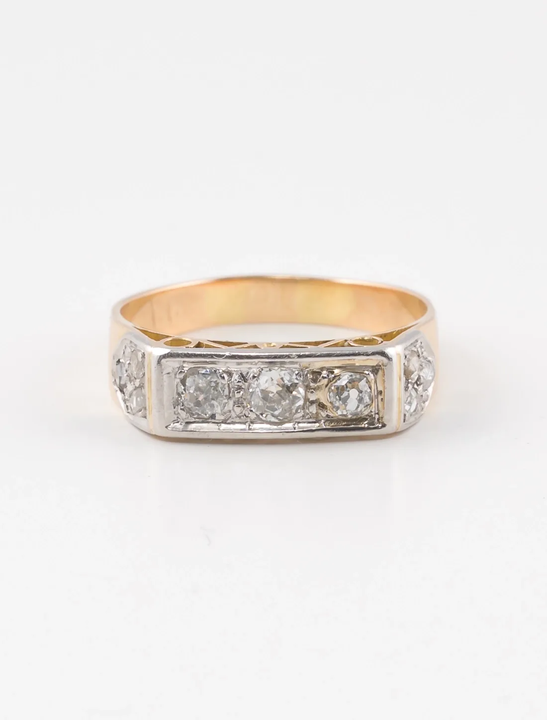Bague Jarretière Rétro Or, Platine & Diamants