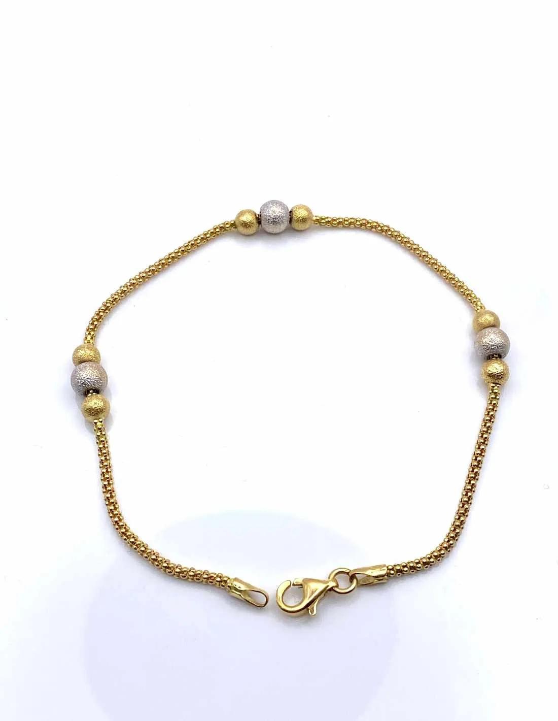 Bracelet Perles d'Or 18K & Maille Popcorn