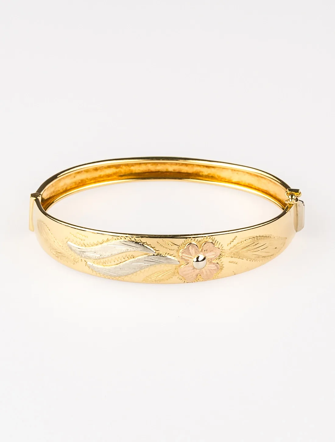 Bracelet Charnière Gravé de Motifs Floraux 3 Ors