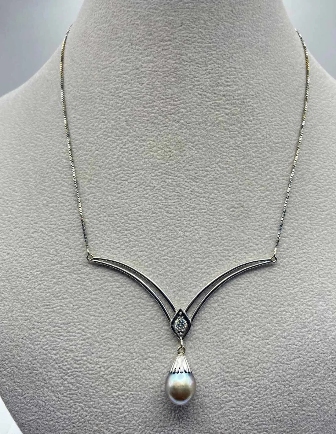 Collier Pendentif Or Blanc 18K, Diamant & Perle