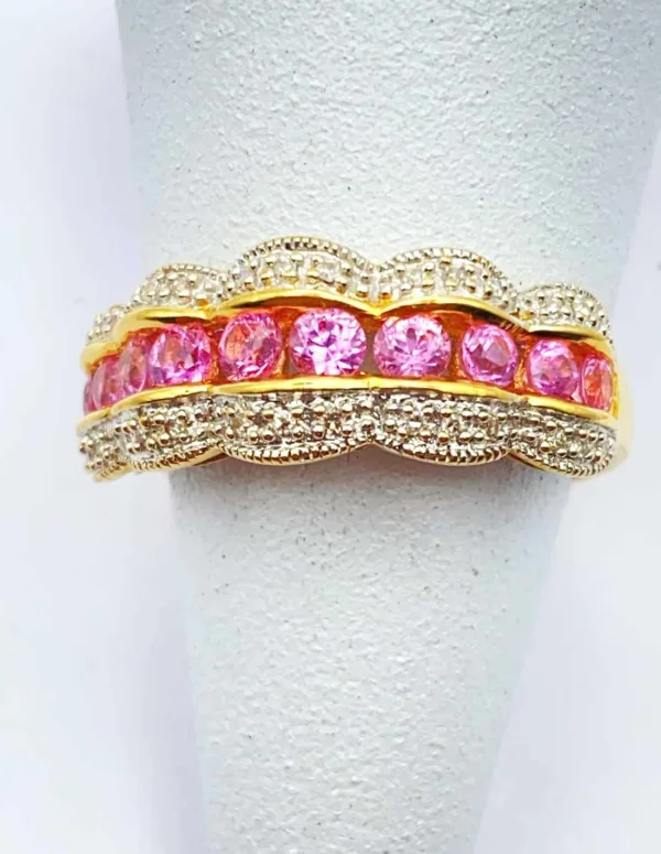 Bague Or 18k, Saphirs Roses & Diamants