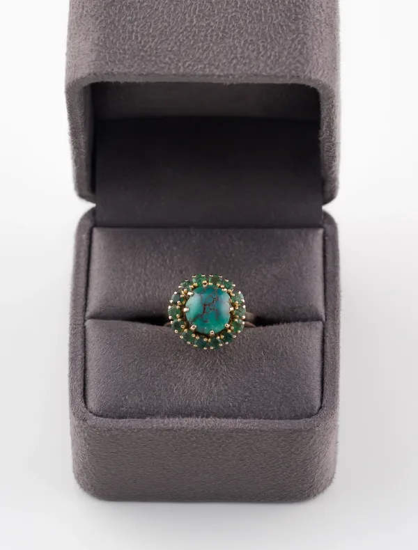Bague Turquoise & Emeraudes Or Jaune
