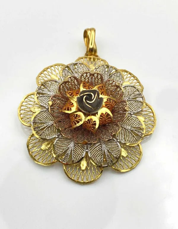 Pendentif Floral Or Jaune & Or Blanc