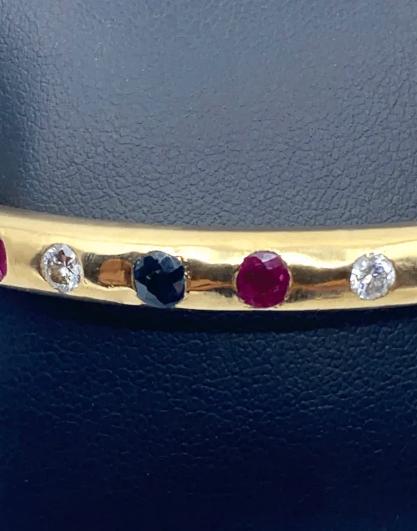 Bracelet Jonc Massif Or Diamants, Rubis & Saphirs