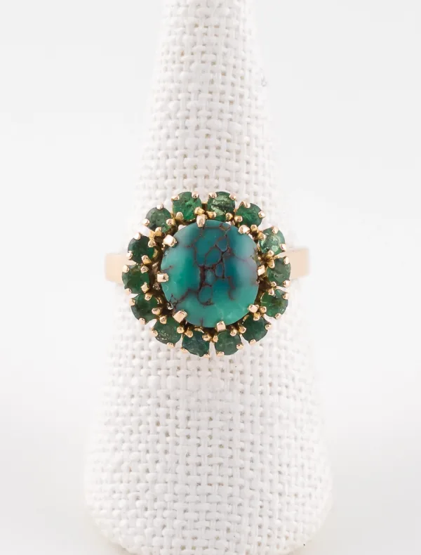 Bague Turquoise & Emeraudes Or Jaune