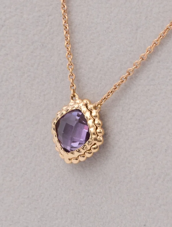 Collier Chaine Forçat Fine Or Rose & Pendentif Améthyste