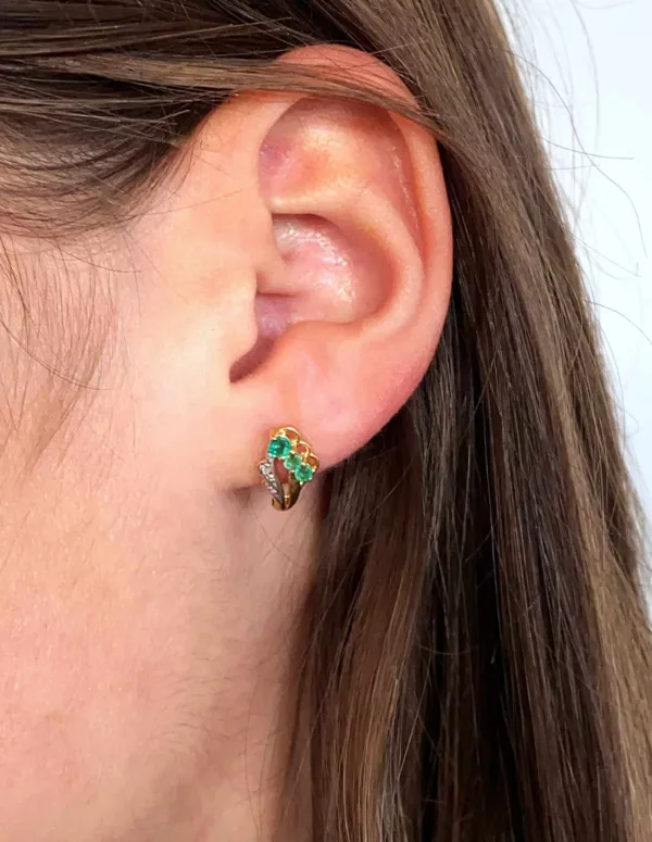 Boucles d'oreilles Or Jaune Emeraudes et diamants