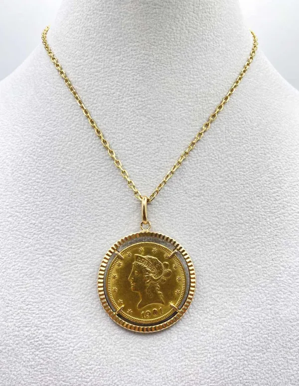 Pendentif vintage avec pièce en or 10 dollars (1901)