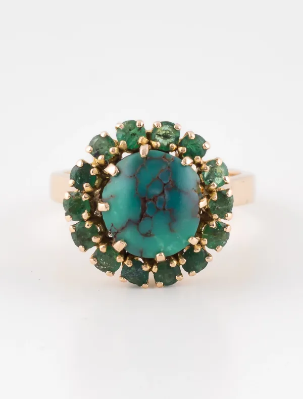 Bague Turquoise & Emeraudes Or Jaune