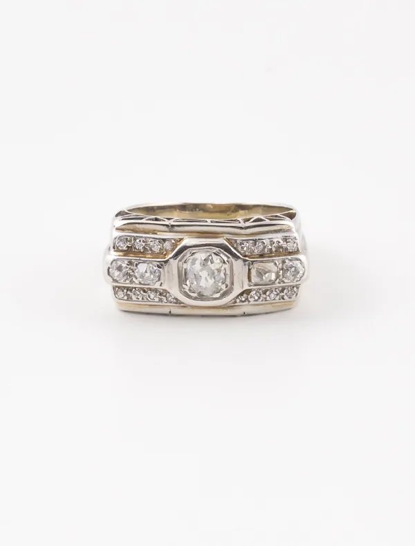 Bague Art Déco Or Blanc, Platine & Diamants