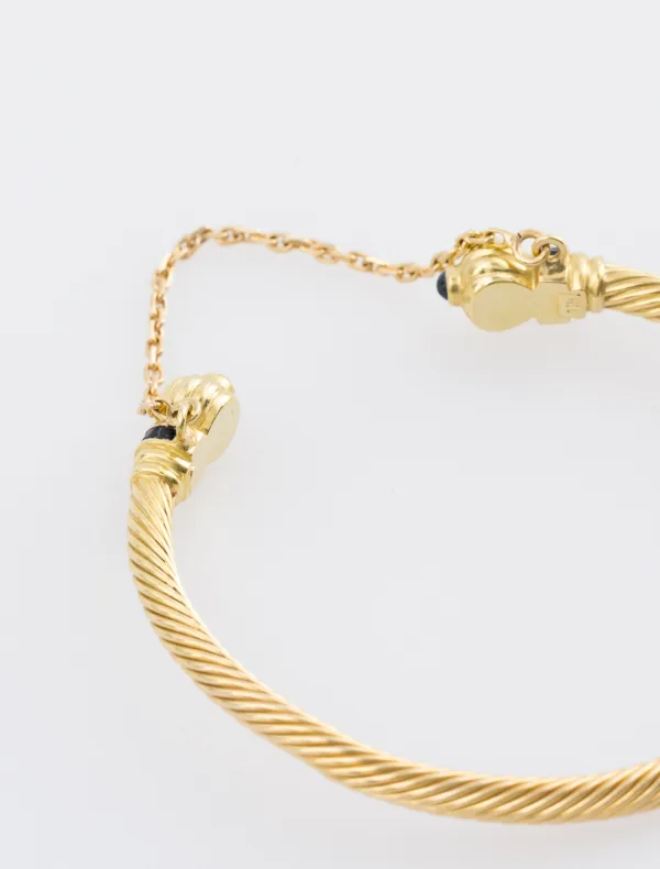Bracelet Jonc Torsadé Or Jaune et Saphirs