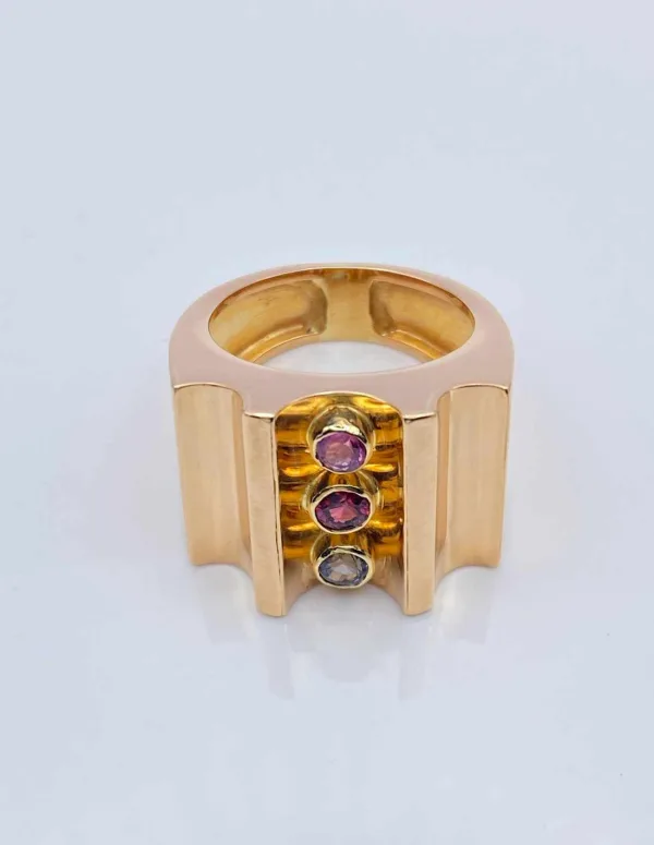 Bague Tank Or Jaune 18K & Pierres Fines