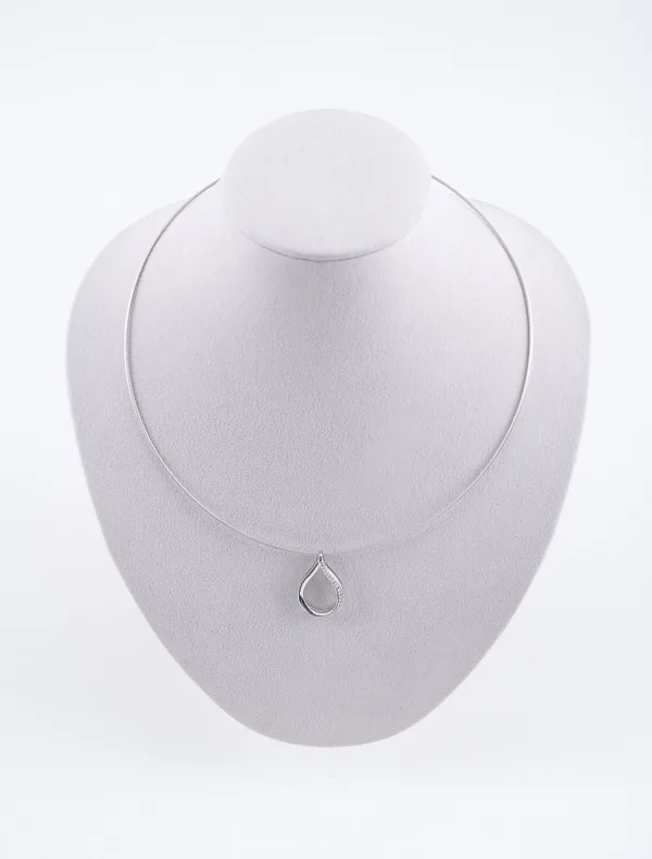 Collier Cable & Pendentif Goutte Or Blanc et Diamants