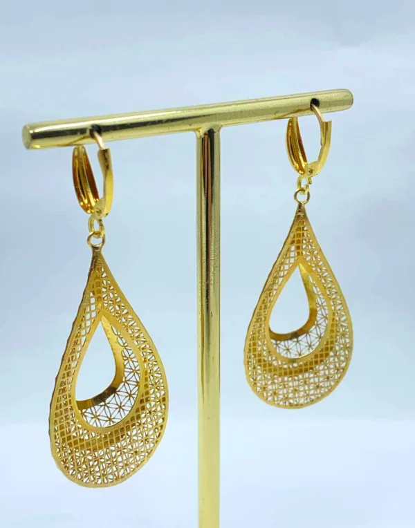 Boucles d'Oreilles Or Jaune Gouttes Filigranées