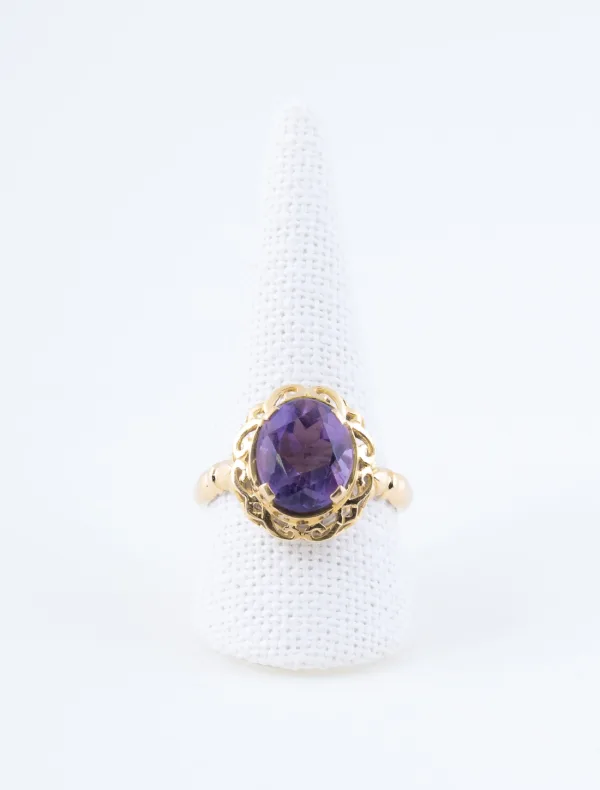 Bague Panier Ciselé Or Jaune & Amethyste