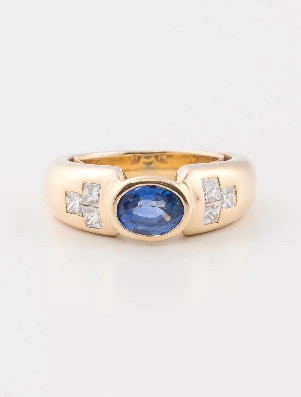 Bague Or Jaune, Saphir Ceylan & Diamants