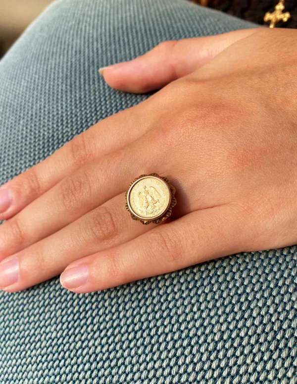 Bague Ancienne Or Jaune & Pièce d'Or 2 Pesos