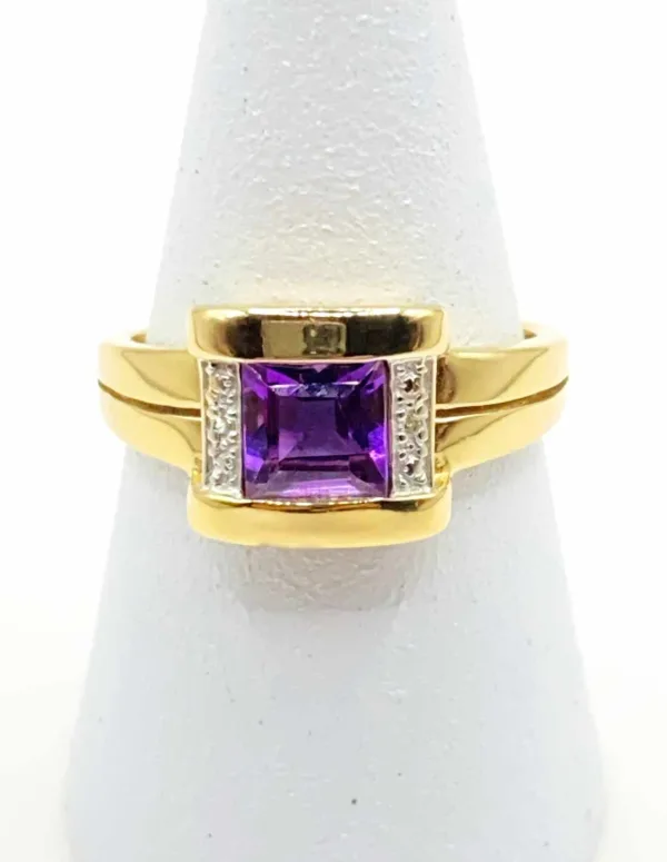 Bague Or Jaune, Or blanc, Améthyste et Diamants