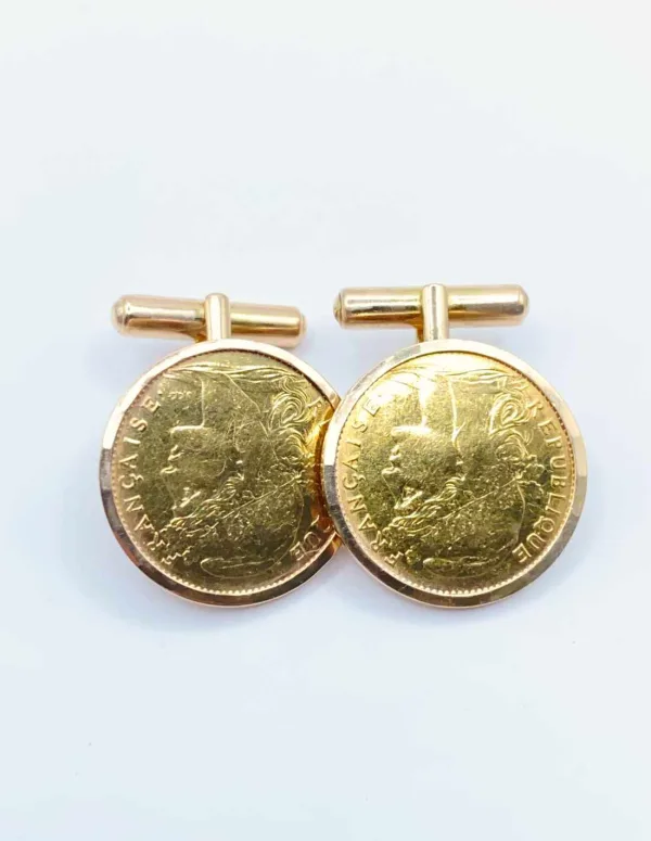 Paire de boutons de manchette (pièces 10 francs) Marianne