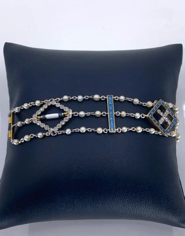 Bracelet Art Déco en or, platine et perles naturelles