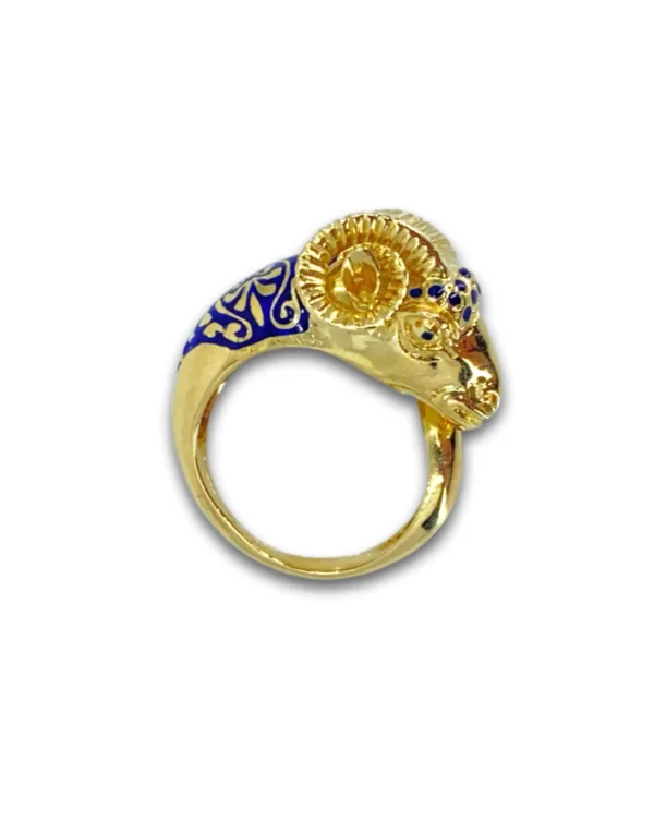 Bague Tête de Bélier Or Jaune & Email Bleu