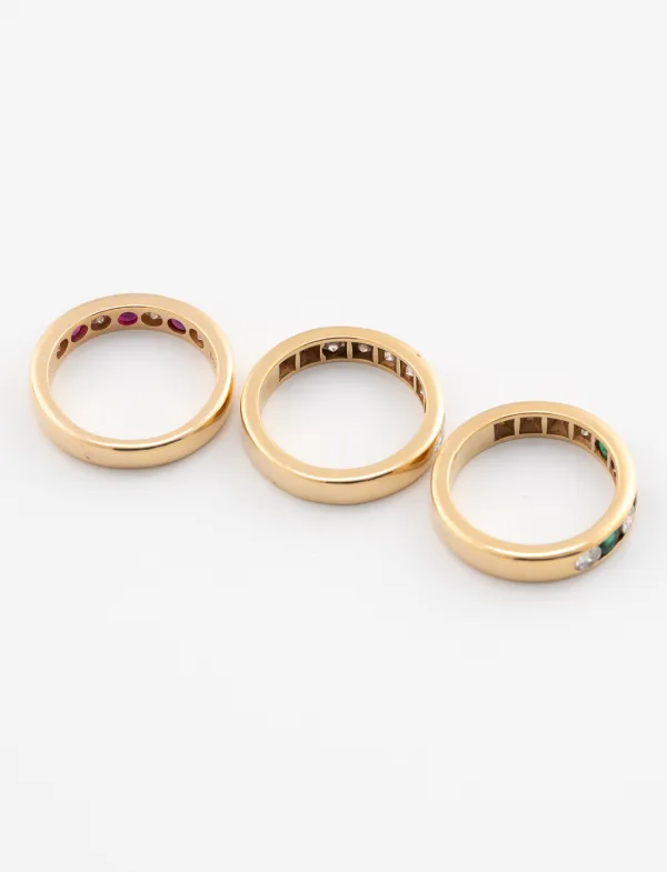 3 bagues Emeraudes, Rubis, Diamants