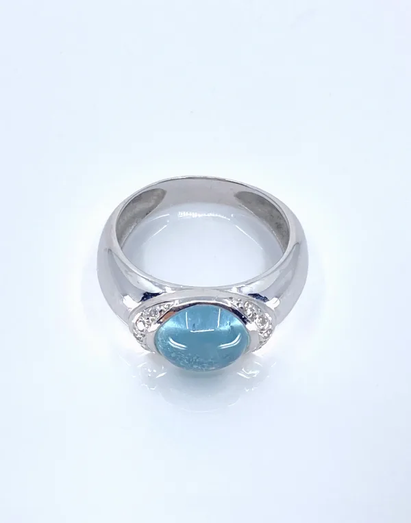 Bague Jonc Or blanc Aigue Marine & Diamants
