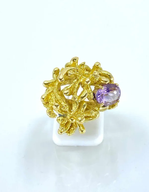 Bague de Créateur Or Jaune & Amethyste