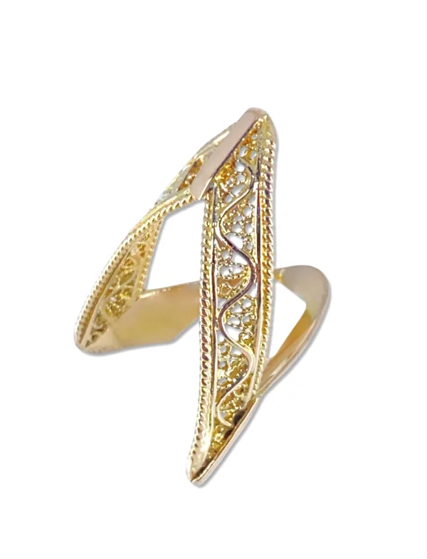 Bague Filigrane en V Or Jaune 18K