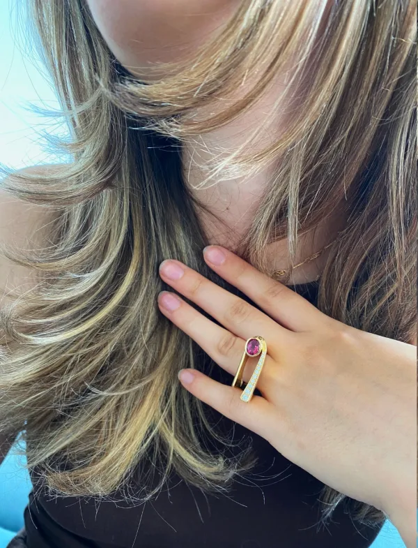 Bague Créateur Or, Saphir Rose & Diamants