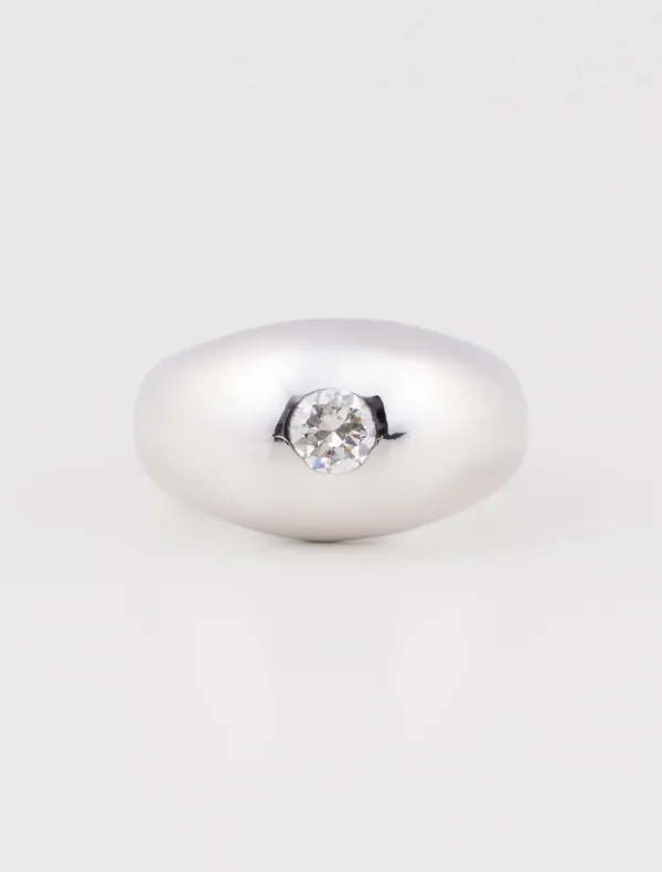 Bague Jonc Or Blanc & Solitaire