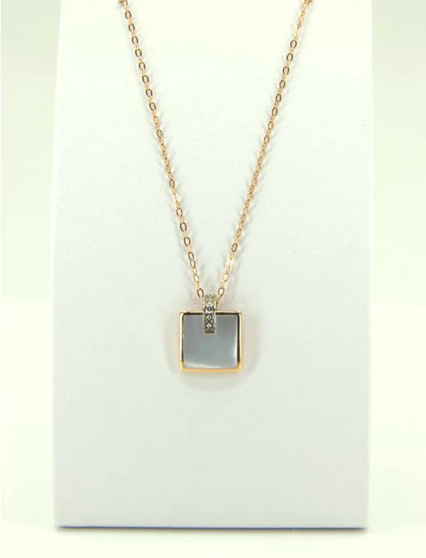 Collier Or Rose Pendentif Nacre & Diamants