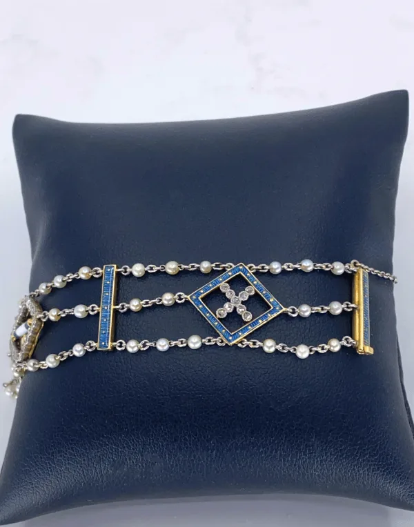 Bracelet Art Déco en or, platine et perles naturelles