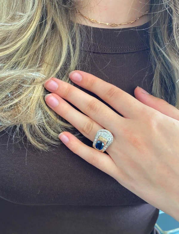 Bague Tank Ceinture Or, Saphir & Diamants