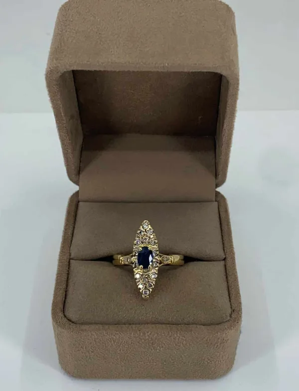 Bague Marquise Or Jaune, Saphir & Diamants