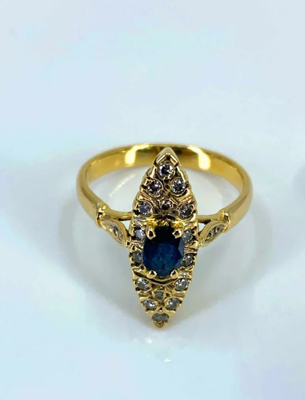 Bague Marquise Or Jaune, Saphir & Diamants
