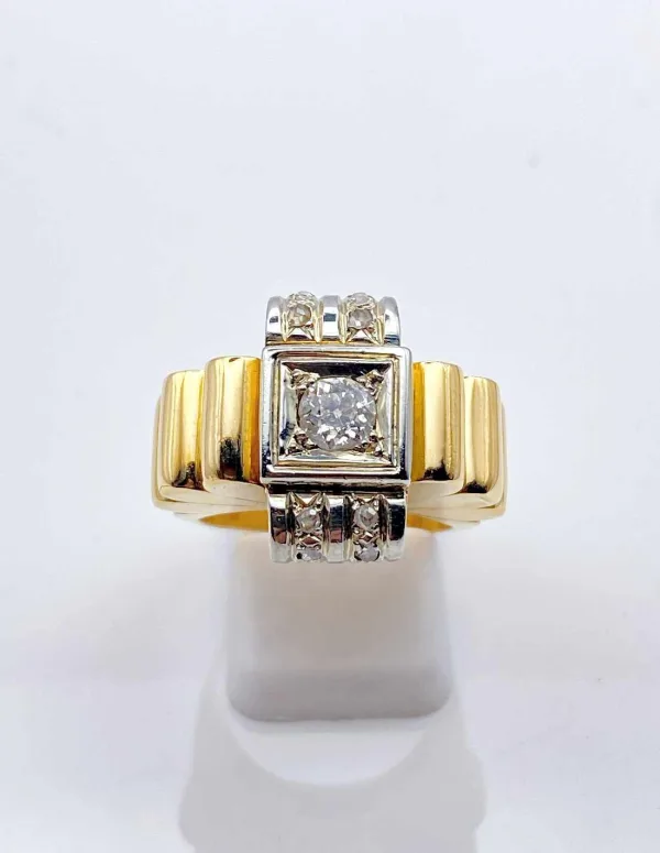 Bague Tank Vintage Or, Platine & Diamants