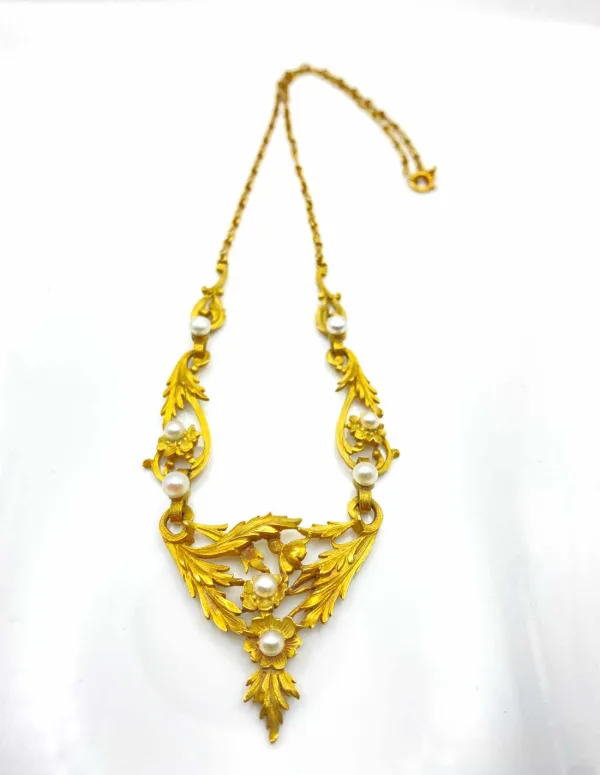 Collier Art Nouveau Or Jaune et Perles