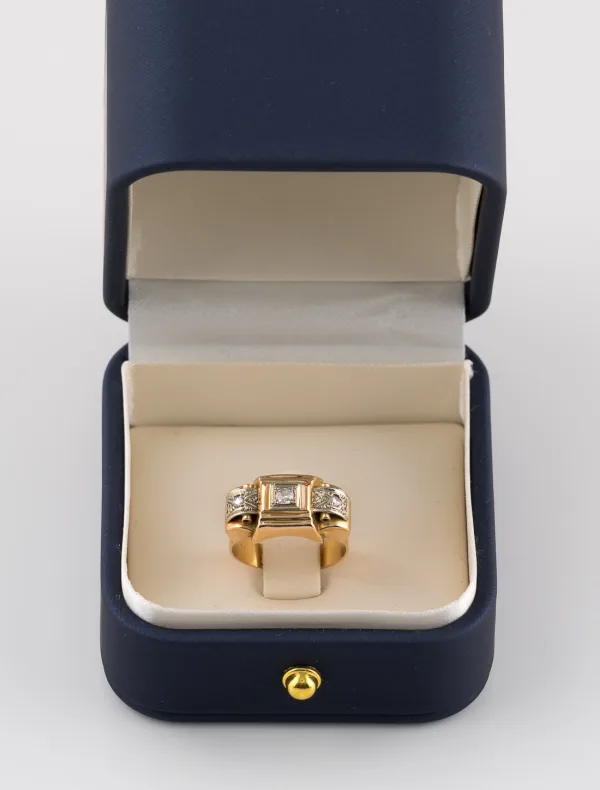 Bague Tank Ancienne Or Rose & Diamants